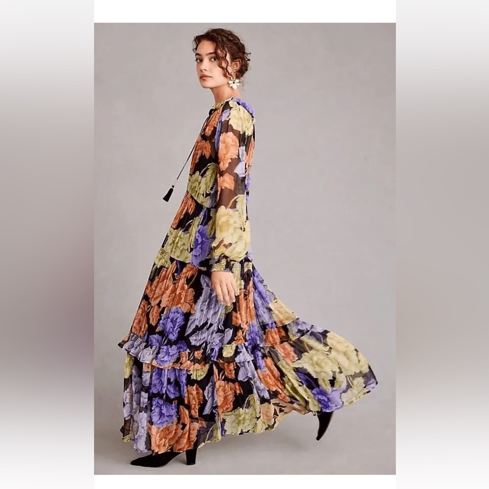 Anthropologie The Marais Printed Chiffon Maxi Dress